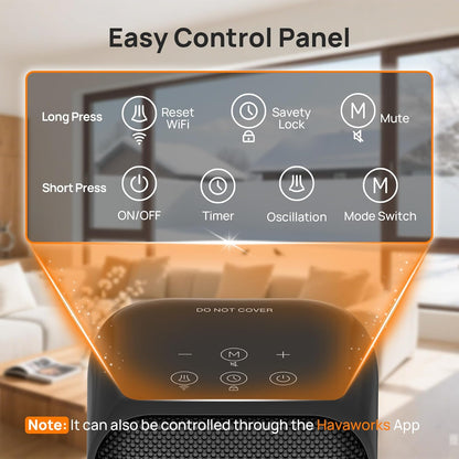 Heizlüfter Energiesparend, 1500W PTC Keramik Heizlüfter, Tragbarer Heizlüfter mit Thermostat & ECO-Modus, 2-in-1-Heizlüfter, Digitalanzeige, 12-Std.-Timer, 35dB leiser Elektroheizung- Schwarz