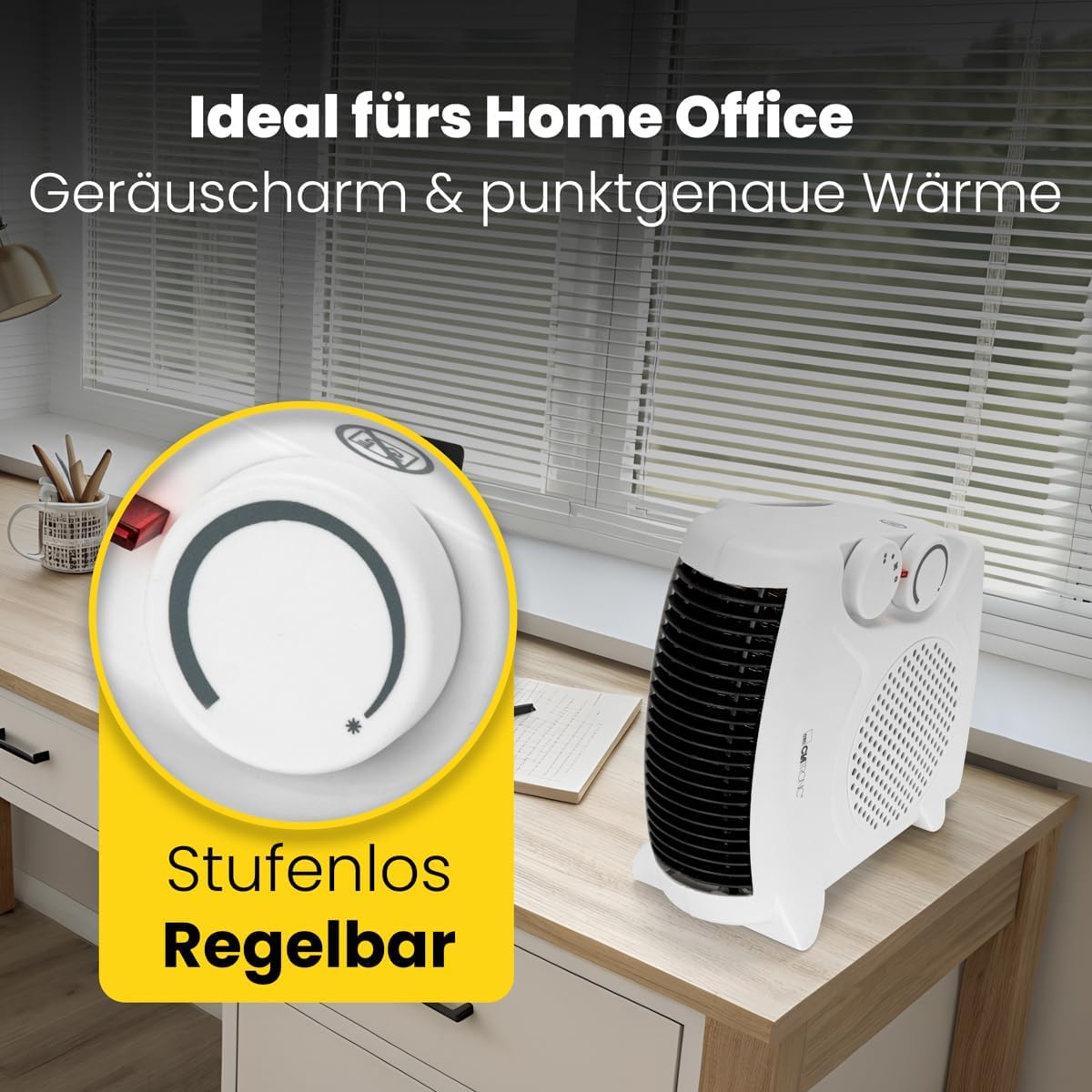 Clatronic HL 3761 263951 Heizlüfter, mobiler & kompakter Heizlüfter, 2 Heizstufen (1000/2000 W), Kaltstufe (Ventilator), stabiler Tragegriff, weiß