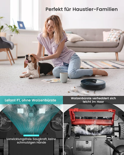 LEFANT M3 Gen2 Saugroboter mit Wischfunktion, 12000 Pa Saugleistung, Automatische Staubentleerung, LiDAR Navigation, Teppicherkennung, Freemove 3.0 App & Sprachsteuerung, 8 Wochen Hands-Free Reinigung