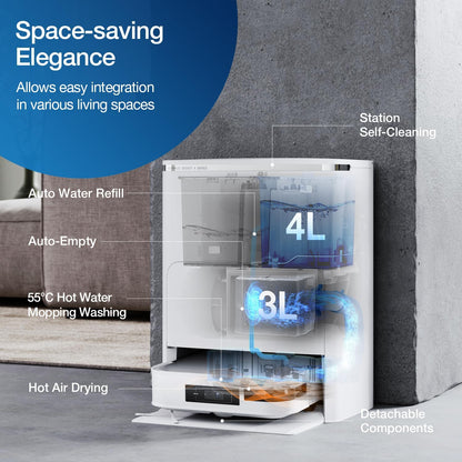 ECOVACS DEEBOT X8 PRO Omni Saugroboter mit Wischfunktion, OZMO Roller mit kontinuierliches Wischen & Selbstreinigung, 18.000 Pa, 12-in-1 Station, 40–75 °C Heißwasser-Moppreinigung, YIKO-GPT