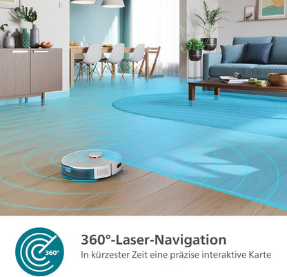 Philips Homerun Serie 2000: 2-in-1 Saug- und Wischroboter, 130 Minuten Laufzeit, Lasernavigation, Teppichboost, Absaugstation, App-gesteuert, Arktikweiß (XU2100/20), Arctic White