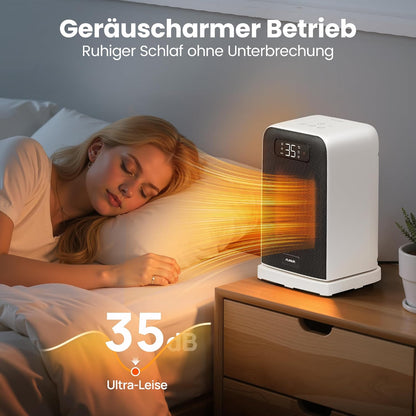 Heizlüfter Energiesparend, 1500W PTC Keramik Heizlüfter, Tragbarer Heizlüfter mit Thermostat & ECO-Modus, 2-in-1-Heizlüfter, Digitalanzeige, 12-Std.-Timer, 35dB leiser Elektroheizung- Schwarz