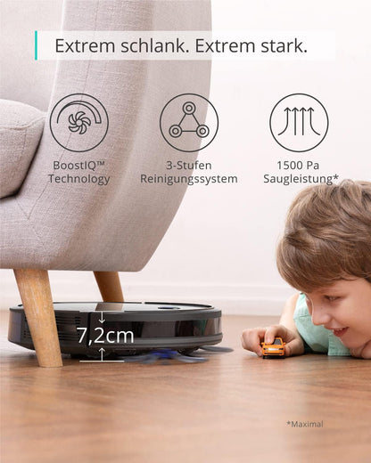 eufy Saugroboter Omni C20 mit All-in-One-Station,Auto-Entleerung, Auto-Wasch- und Trocknungsfunktion, 7.000Pa, 8,5cm Design, Staubsauger Roboter mit Wischfunktion,Kindersicherung