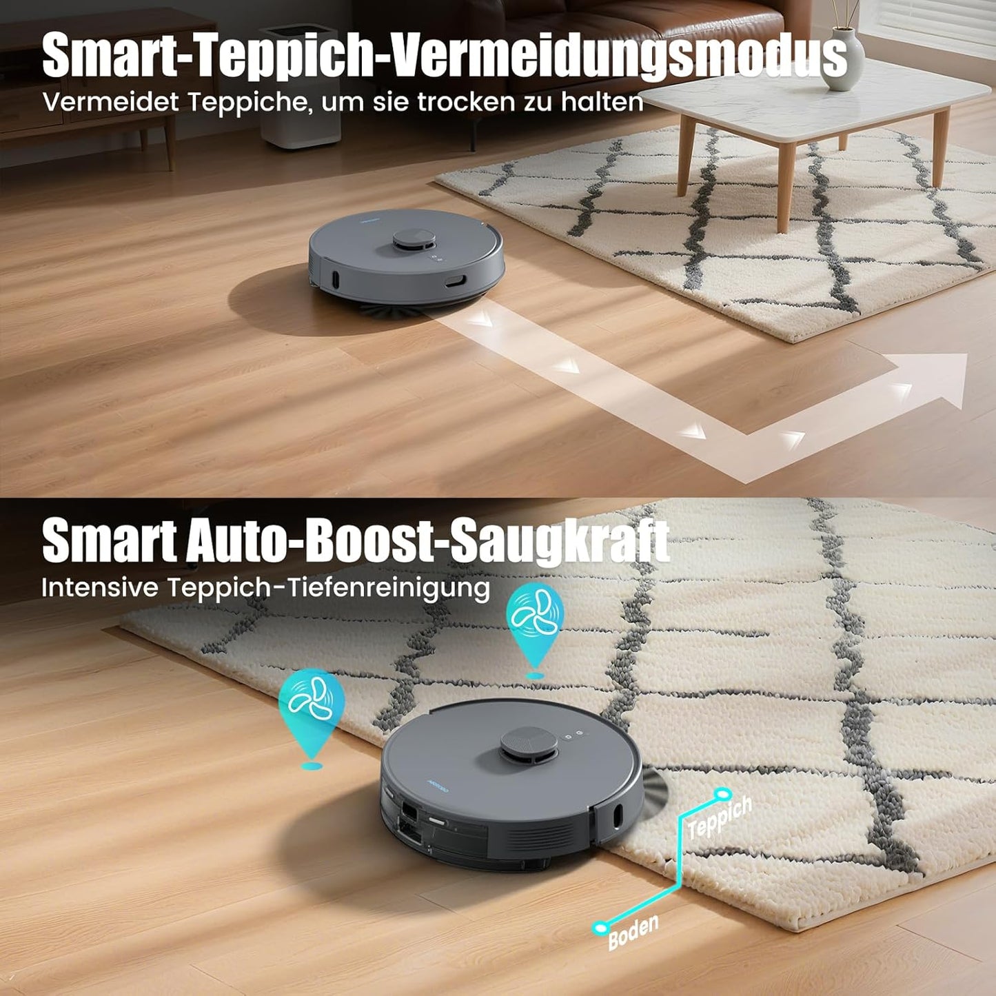 AIRROBO T30+ Saugroboter mit Wischfunktion, Staubsauger Roboter mit Absaugstation, 6000Pa Saugkraft Roboterstaubsauger, 3,5L Staubbeutel, Wischroboter LiDAR Navigation, 240Min Laufzeit, App Steuerung