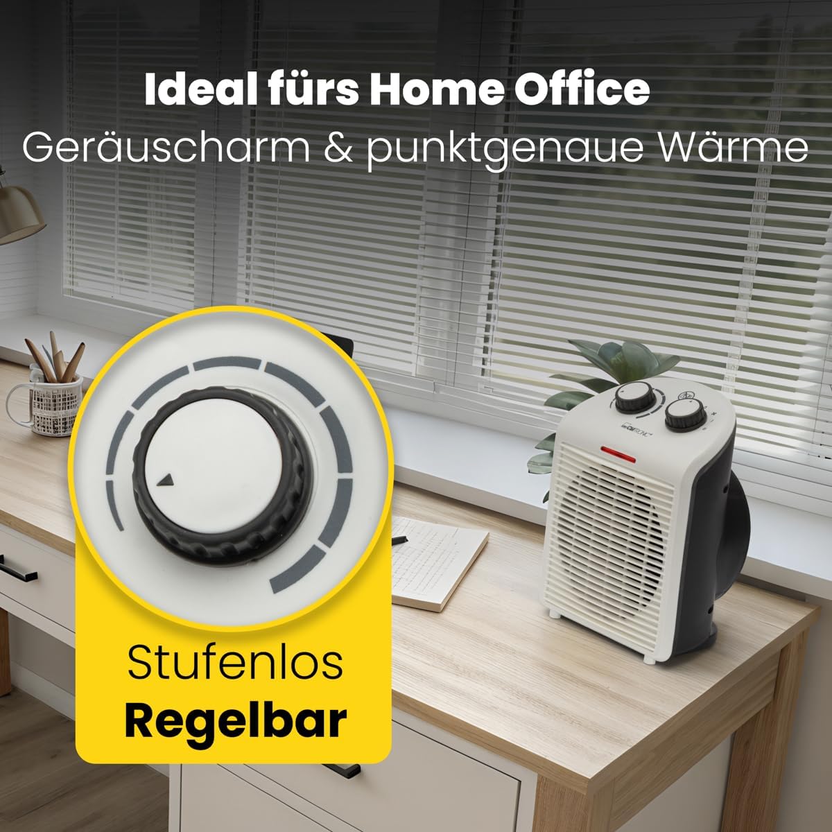 Clatronic HL 3761 263951 Heizlüfter, mobiler & kompakter Heizlüfter, 2 Heizstufen (1000/2000 W), Kaltstufe (Ventilator), stabiler Tragegriff, weiß