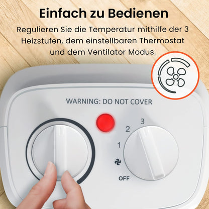 Pro Breeze 2000W Mini Heizlüfter Energiesparend Leise Elektroheizung 3 Heizstufen. Keramik Heizlüfter. Betrieb im Büro, Wohnzimmer, Schlafzimmer oder Terasse – Weiß