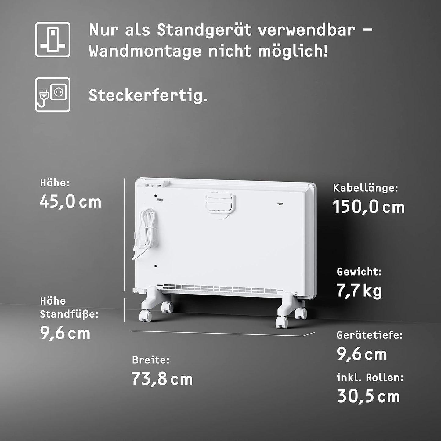 STIEBEL ELTRON Elektroheizung Standgerät für ca. 25 m², TÜV geprüft, Konvektor-Heizung mit einfacher Regelung, 2 kW, energiesparend, Rollen, 204450