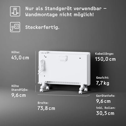 STIEBEL ELTRON Elektroheizung Standgerät für ca. 25 m², TÜV geprüft, Konvektor-Heizung mit einfacher Regelung, 2 kW, energiesparend, Rollen, 204450