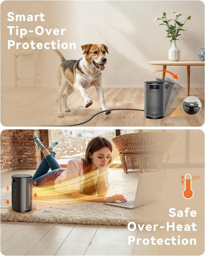 Heizlüfter Energiesparend, 1500W Elektroheizung PTC-Keramik Heizung, 4 Modi Tragbare Heizstrahler mit Thermostat, Überhitzung & Tip Over Schutz, 8H Timer, für Indoor