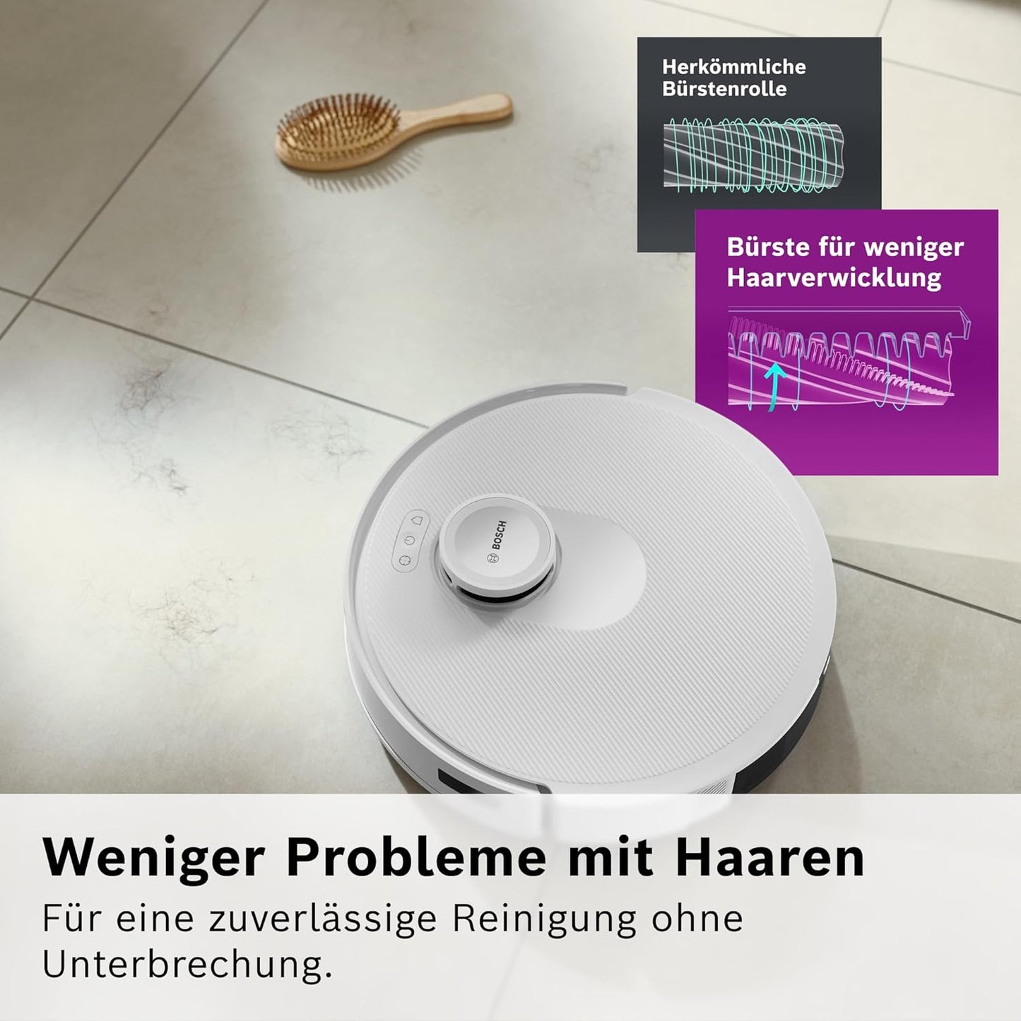 Bosch Spotless + BCRD1W Saugroboter mit Wischfunktion, 11.000 Pa Saugkraft, Wischpad, Trocken-Servicestation, Smart Vision Navigation mit Infrarot-Licht, Steuerung per App, weiß