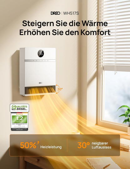 Dreo Smart Wandkonvektor, 30° Lüfterauslass, 2000W, einstellbarer Thermostat, Fernbedienung, Wochentimer, einfach zu montierende Heizung für den Innenbereich, kompatibel mit Alexa