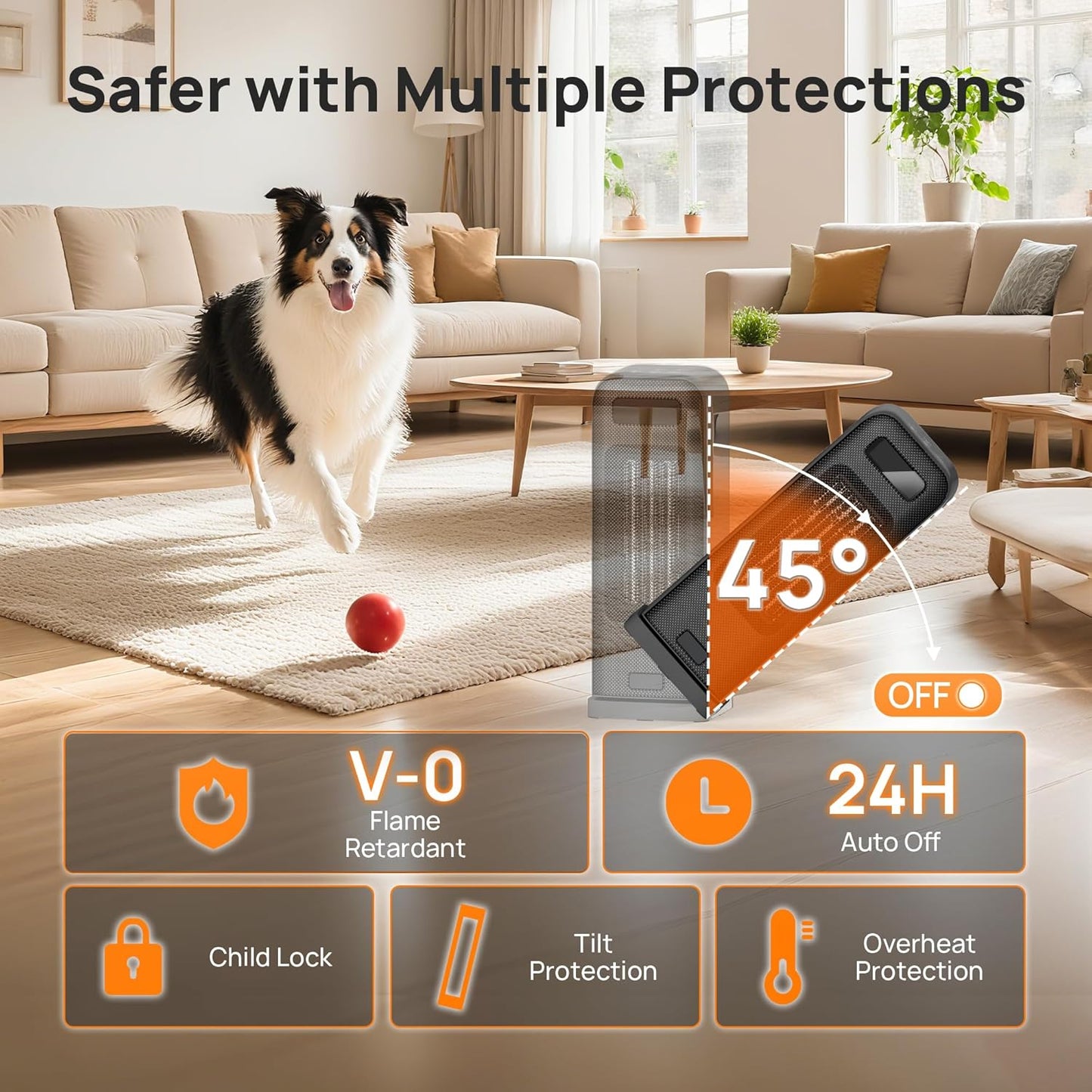 Heizlüfter Energiesparend, 1500W PTC Keramik Heizlüfter, Tragbarer Heizlüfter mit Thermostat & ECO-Modus, 2-in-1-Heizlüfter, Digitalanzeige, 12-Std.-Timer, 35dB leiser Elektroheizung- Schwarz