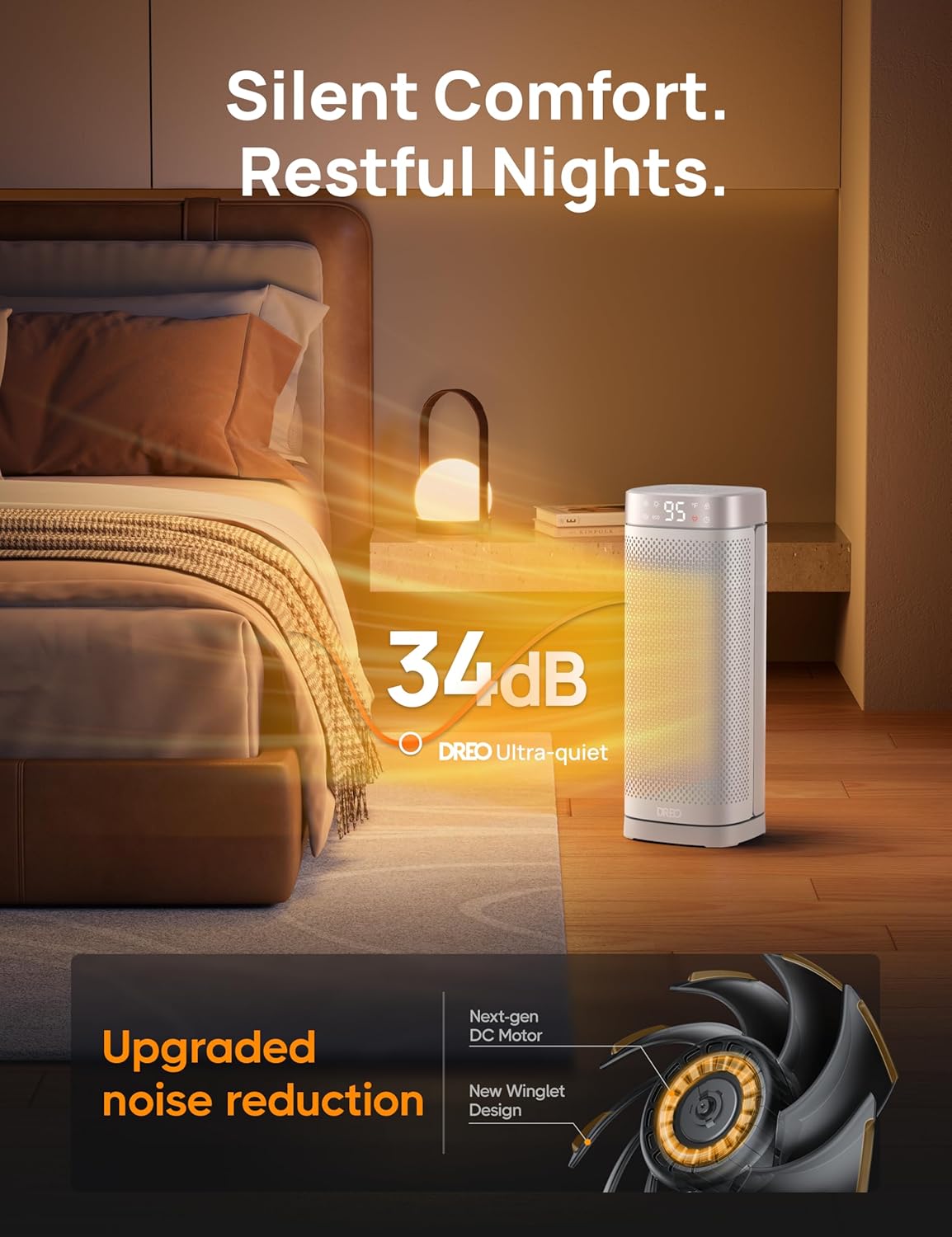 Dreo 16 Inch Electric Heater, Energy Efficient Space Heaters with Thermostat, 70° Oscillating Remote Control 3 Mode Tip-over & Overheat Protection, Silent Ceramic Fan Heater for Home