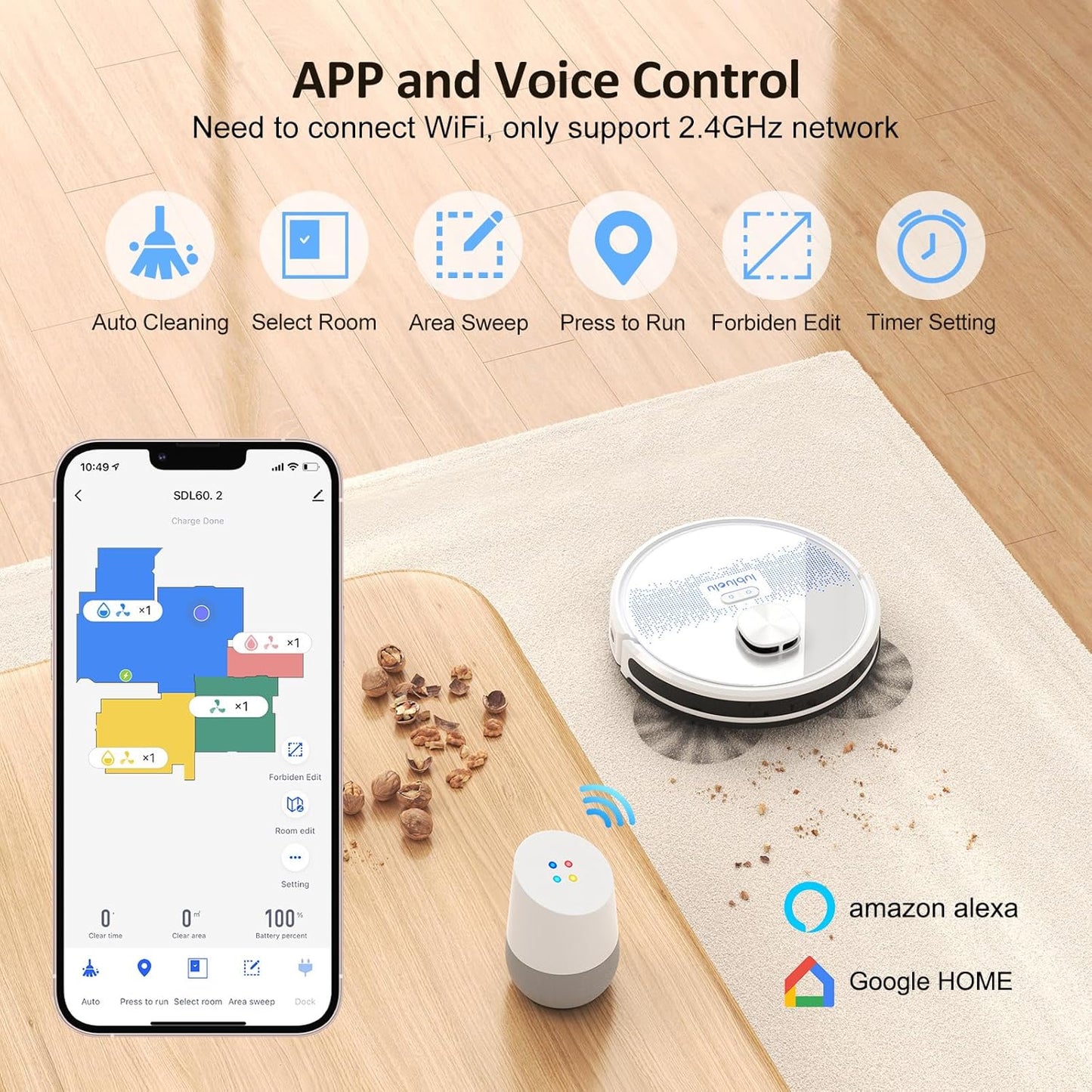 Lubluelu Saugroboter mit Wischfunktion 3-1, 4500Pa Staubsauger Roboter Lasernavigation mit 5 Karten, 55 dB Roboterstaubsauger mit APP, Saug und Wischroboter für Tierhaare, Teppiche, Hartböden, (SL60D)