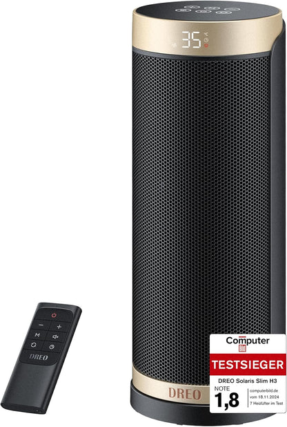 Dreo Heizlüfter Energiesparend, PTC Keramik Heizlüfte Leise, 70° Oszillierend Elektroheizung mit Fernbedienung, 12-Std-Timer, 3 Modus 3 Geschwindigkeit, Überhitzungs-Kippschutz, Solaris Slim H3