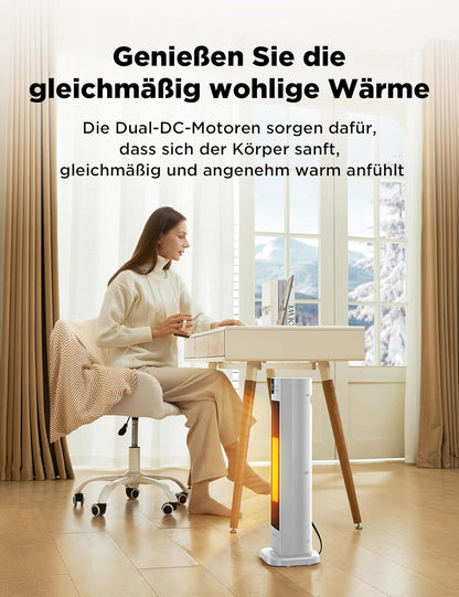 Midea NTH20-22ER(WH) Heizlüfter Energiesparend Leise mit Fernbedienung,PTC 2000 Watt Keramik Heizlüfter mit Thermostat, 2 Heizstufen, 24H Timer, ECO-Modus，für große Räume, 75°-Oszillation, 58CM, Weiß