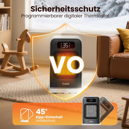 Heizlüfter Energiesparend, 1500W PTC Keramik Heizlüfter, Tragbarer Heizlüfter mit Thermostat & ECO-Modus, 2-in-1-Heizlüfter, Digitalanzeige, 12-Std.-Timer, 35dB leiser Elektroheizung- Schwarz