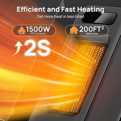 Heizlüfter Energiesparend, 1500W PTC Keramik Heizlüfter, Tragbarer Heizlüfter mit Thermostat & ECO-Modus, 2-in-1-Heizlüfter, Digitalanzeige, 12-Std.-Timer, 35dB leiser Elektroheizung- Schwarz