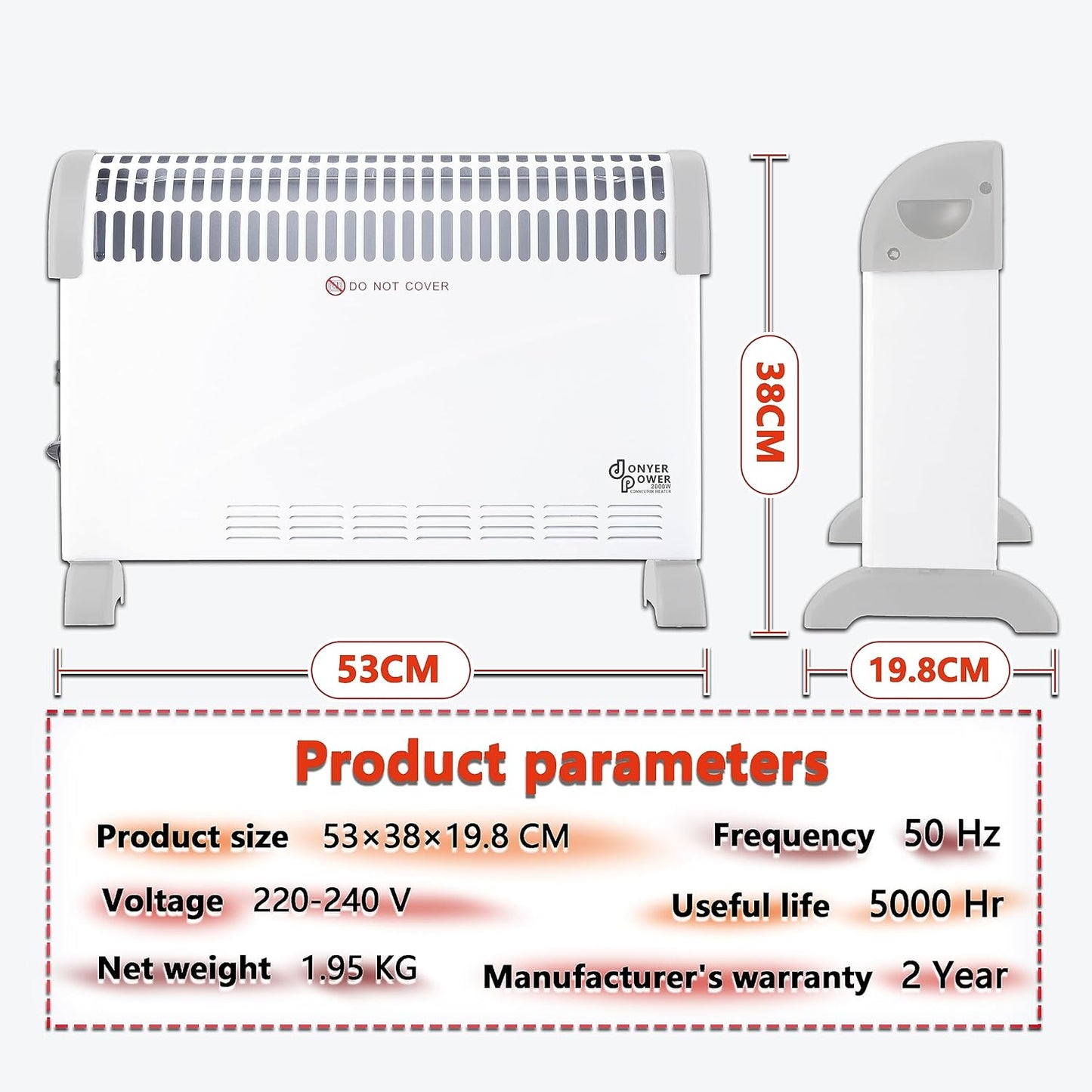 DONYER POWER Elektrischer Konvektor-Heizkörper Raumheizung Ölfreier Heizkörper