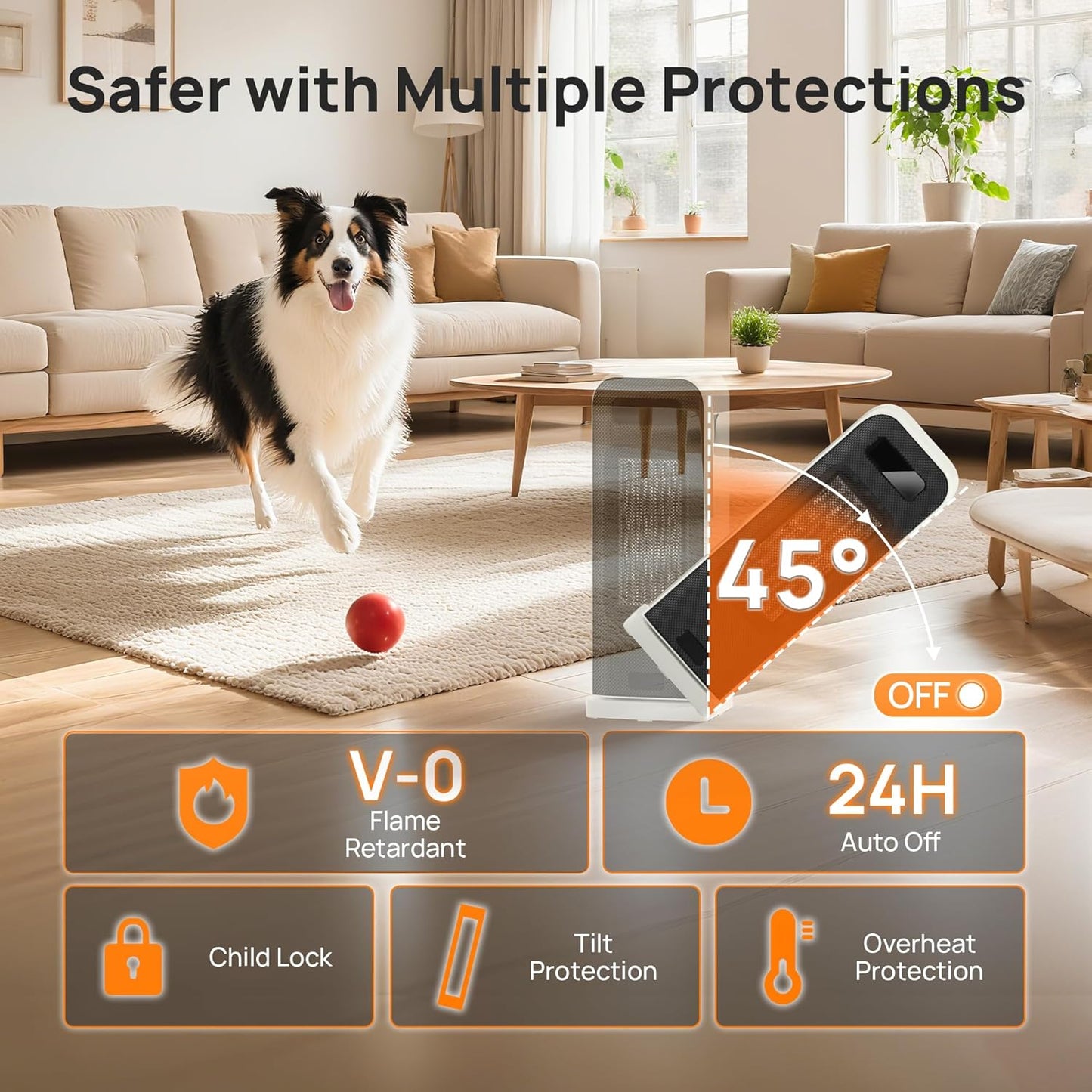 Heizlüfter Energiesparend, 1500W PTC Keramik Heizlüfter, Tragbarer Heizlüfter mit Thermostat & ECO-Modus, 2-in-1-Heizlüfter, Digitalanzeige, 12-Std.-Timer, 35dB leiser Elektroheizung- Schwarz