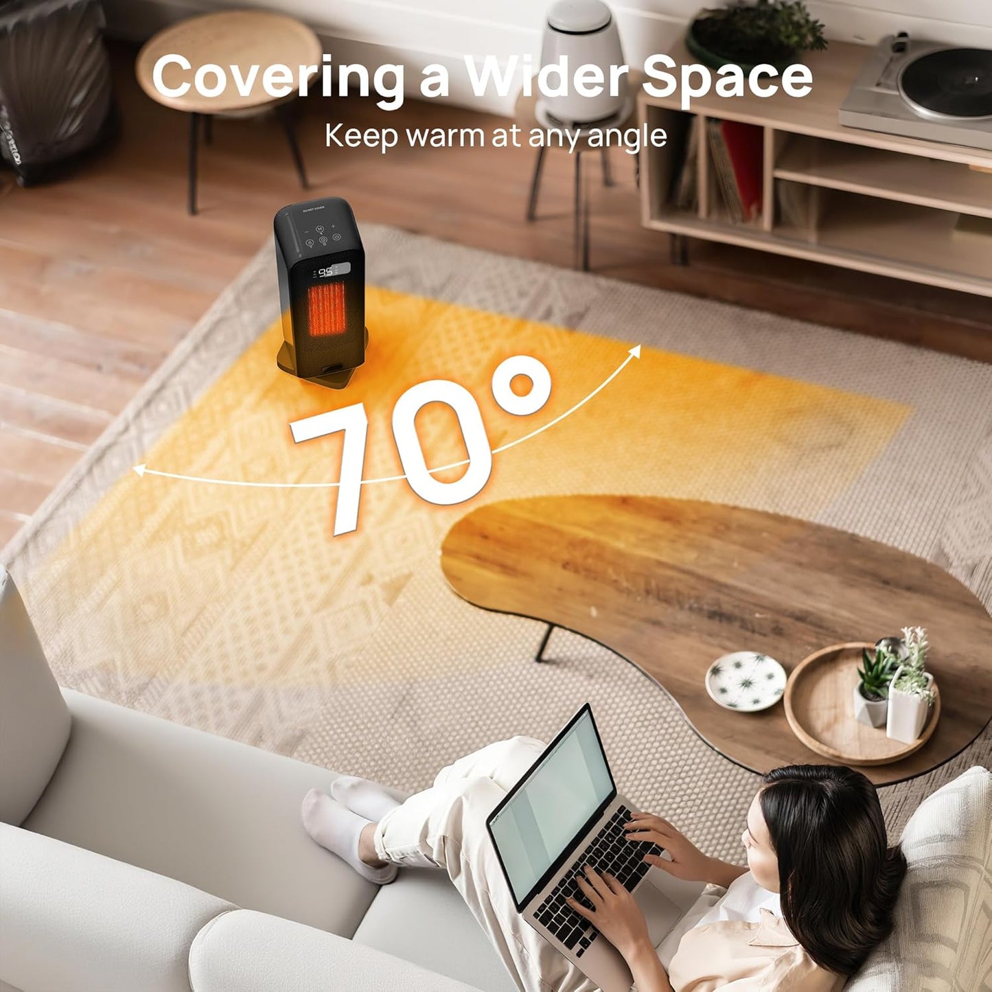 Heizlüfter Energiesparend, 1500W PTC Keramik Heizlüfter, Tragbarer Heizlüfter mit Thermostat & ECO-Modus, 2-in-1-Heizlüfter, Digitalanzeige, 12-Std.-Timer, 35dB leiser Elektroheizung- Schwarz