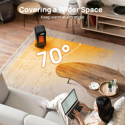 Heizlüfter Energiesparend, 1500W PTC Keramik Heizlüfter, Tragbarer Heizlüfter mit Thermostat & ECO-Modus, 2-in-1-Heizlüfter, Digitalanzeige, 12-Std.-Timer, 35dB leiser Elektroheizung- Schwarz