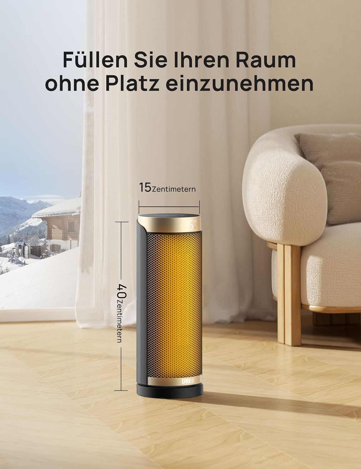 Dreo Heizlüfter Energiesparend, PTC Keramik Heizlüfte Leise, 70° Oszillierend Elektroheizung mit Fernbedienung, 12-Std-Timer, 3 Modus 3 Geschwindigkeit, Überhitzungs-Kippschutz, Solaris Slim H3