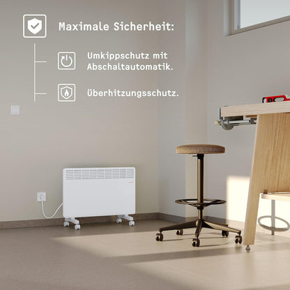 STIEBEL ELTRON Elektroheizung Standgerät für ca. 25 m², TÜV geprüft, Konvektor-Heizung mit einfacher Regelung, 2 kW, energiesparend, Rollen, 204450