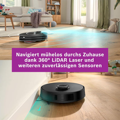 Bosch Spotless Max BCRDW3B Saugroboter mit Wischfunktion, 11.000 Pa Saugkaft, rotierende Wischpads, Nass-Trocken-Servicestation, Selbstreinigung, Smart Vision Navigation, Steuerung per App, schwarz