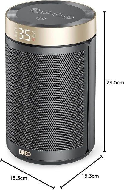 Dreo Energiesparender Heizlüfter, 34 dB Leiser 1500W Elektrischer PTC Keramik, Thermostat, Überhitzungs- & Kippschutz, 12 Std. Timer, Elektroheizung für Räume Schlafzimmer, Atom 316, Gold