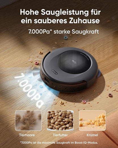 eufy Saugroboter Omni C20 mit All-in-One-Station,Auto-Entleerung, Auto-Wasch- und Trocknungsfunktion, 7.000Pa, 8,5cm Design, Staubsauger Roboter mit Wischfunktion,Kindersicherung