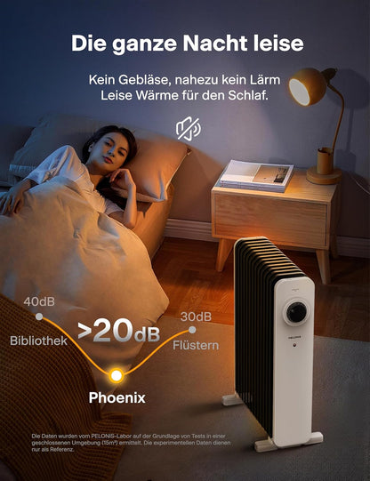 PELONIS Ölradiator 2300W mit J-förmigen Lamellen, Ölgefüllter Heizkörper mit 3 Heizstufen & Thermostat, Leiser Elektroheizer mit Kippschutz, Energieeffizient A für Schlafzimmer, Wohnzimmer, Büro