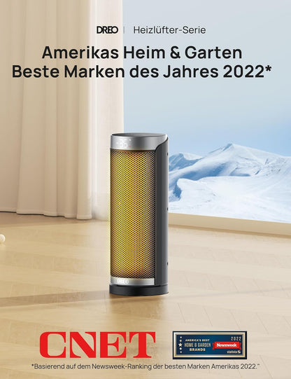 Dreo Heizlüfter Energiesparend, PTC Keramik Heizlüfte Leise, 70° Oszillierend Elektroheizung mit Fernbedienung, 12-Std-Timer, 3 Modus 3 Geschwindigkeit, Überhitzungs-Kippschutz, Solaris Slim H3