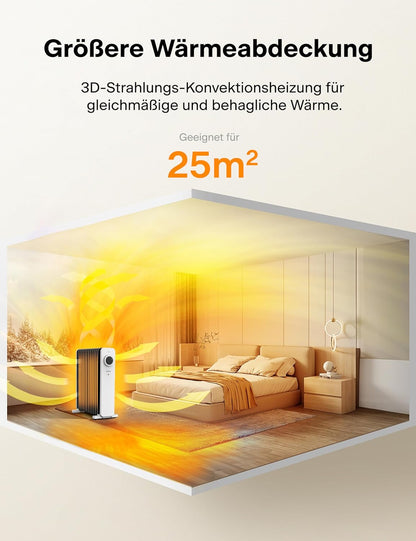 PELONIS Ölradiator 2300W mit J-förmigen Lamellen, Ölgefüllter Heizkörper mit 3 Heizstufen & Thermostat, Leiser Elektroheizer mit Kippschutz, Energieeffizient A für Schlafzimmer, Wohnzimmer, Büro