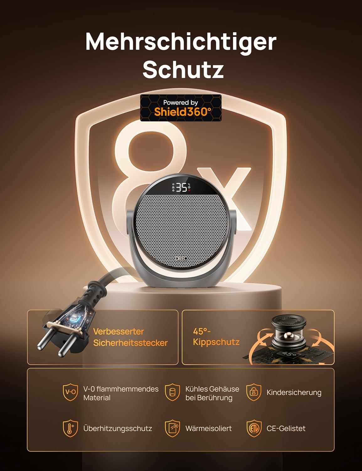 Dreo Heizlüfter Energiesparend Klein, Leiser 1500W Tragbar Heizlüfter mit Fernbedienung, Thermostat, 60° Neigbar, 8 Sicherheitsfunktionen, PTC-Keramik,12-Std-Timer, 3 Modus 3 Geschwindigkeit, Schwarz