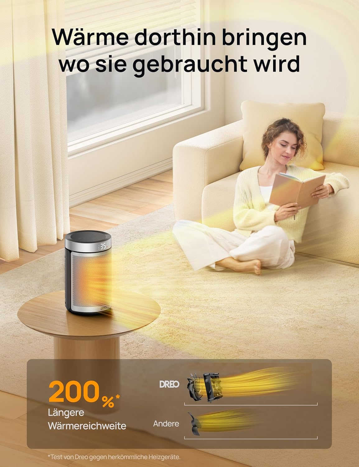 Dreo Energiesparender Heizlüfter, 34 dB Leiser 1500W Elektrischer PTC Keramik, Thermostat, Überhitzungs- & Kippschutz, 12 Std. Timer, Elektroheizung für Räume Schlafzimmer, Atom 316, Gold