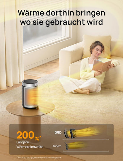 Dreo Energiesparender Heizlüfter, 34 dB Leiser 1500W Elektrischer PTC Keramik, Thermostat, Überhitzungs- & Kippschutz, 12 Std. Timer, Elektroheizung für Räume Schlafzimmer, Atom 316, Gold