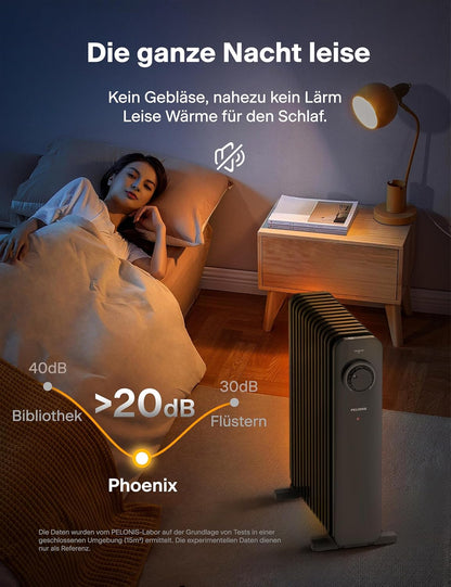 PELONIS Ölradiator 2300W mit J-förmigen Lamellen, Ölgefüllter Heizkörper mit 3 Heizstufen & Thermostat, Leiser Elektroheizer mit Kippschutz, Energieeffizient A für Schlafzimmer, Wohnzimmer, Büro