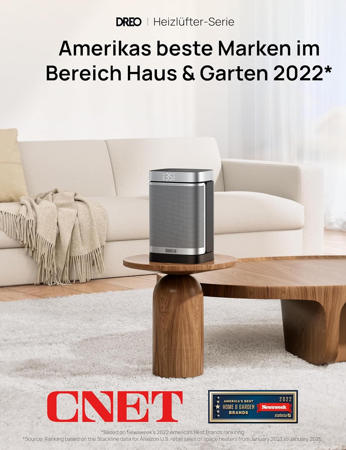 Dreo Heizlüfter Energiesparend Klein, 1500W Heizung Elektrisch mit Thermostat, 70° Oszillierend Elektroheizung, PTC Keramik Heizlüfter Leise, ECO-Modus, 12-Std-Timer, Überhitzungs- & Kippschutz