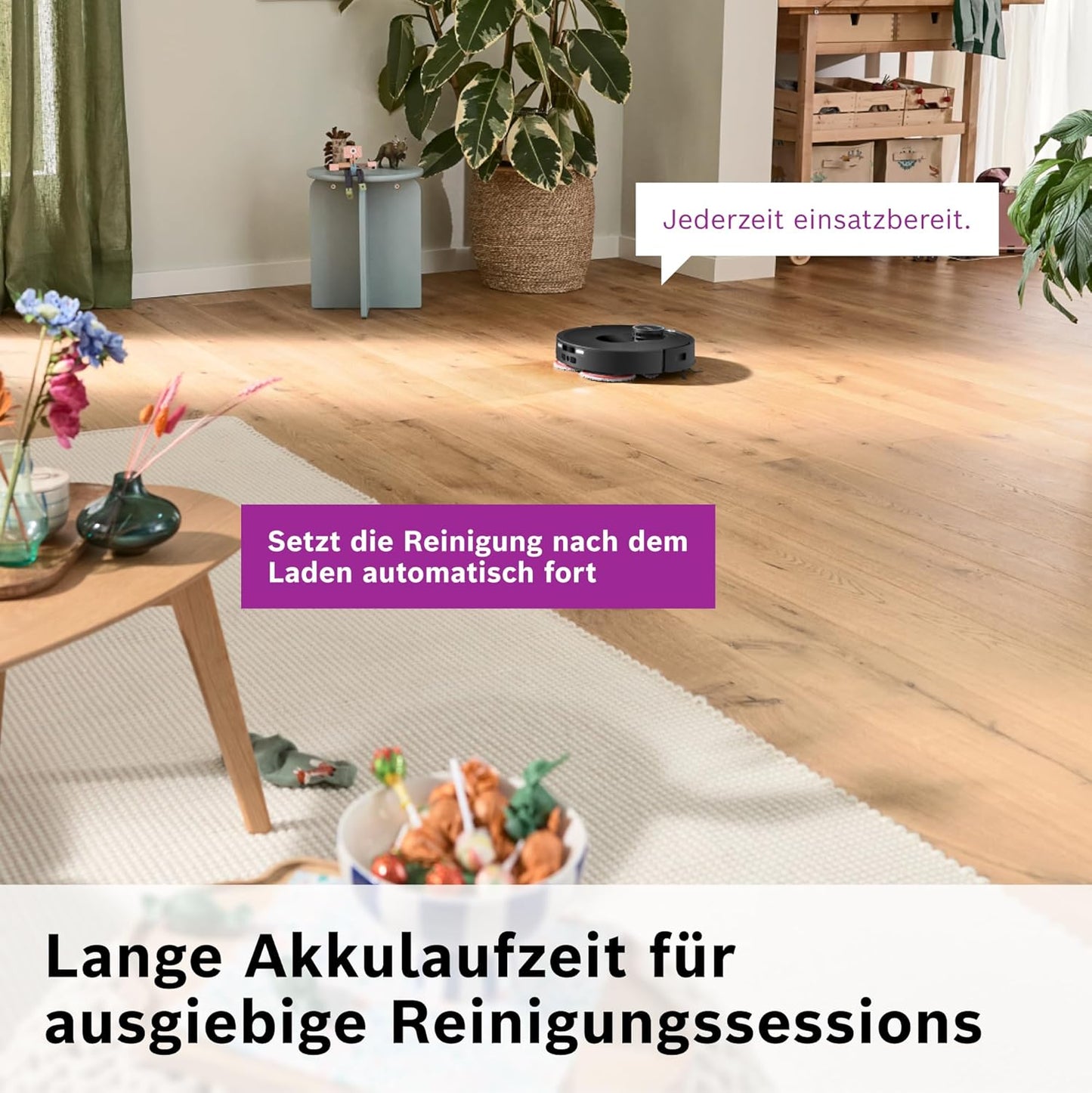 Bosch Spotless Max Cam BCRDW3BX Saugroboter mit Wischfunktion, 11.000 Pa Saugkaft, rotierende Wischpads, Nass-Trocken-Servicestation, Selbstreinigung, Smart Vision Kamera, Steuerung per App, schwarz