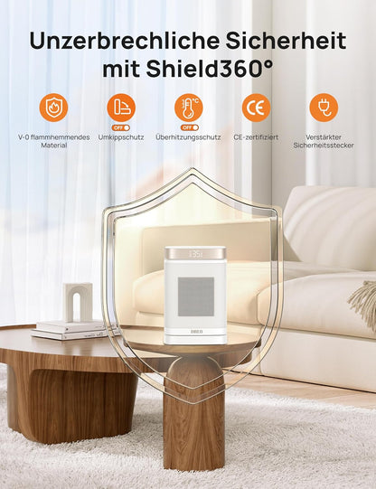 Dreo Heizlüfter Energiesparend Klein, 1500W Heizung Elektrisch mit Thermostat, 70° Oszillierend Elektroheizung, PTC Keramik Heizlüfter Leise, ECO-Modus, 12-Std-Timer, Überhitzungs- & Kippschutz