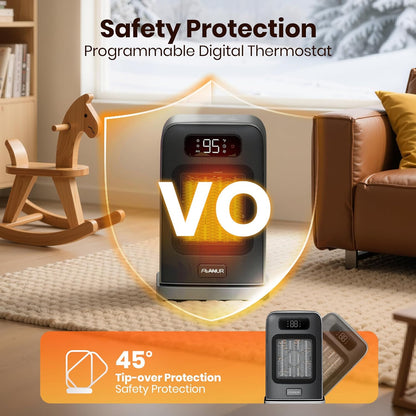 Heizlüfter Energiesparend, 1500W PTC Keramik Heizlüfter, Tragbarer Heizlüfter mit Thermostat & ECO-Modus, 2-in-1-Heizlüfter, Digitalanzeige, 12-Std.-Timer, 35dB leiser Elektroheizung- Schwarz