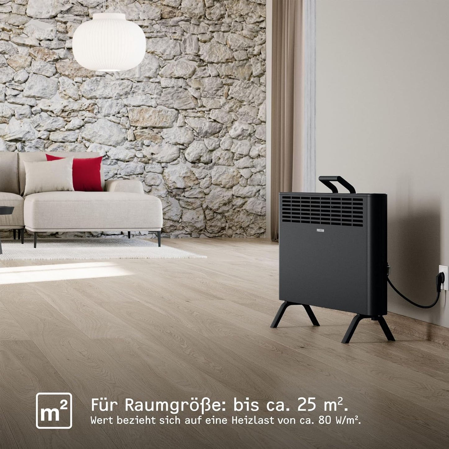 STIEBEL ELTRON Elektroheizung Standgerät für ca. 25 m², TÜV geprüft, Konvektor-Heizung mit einfacher Regelung, 2 kW, energiesparend, Rollen, 204450
