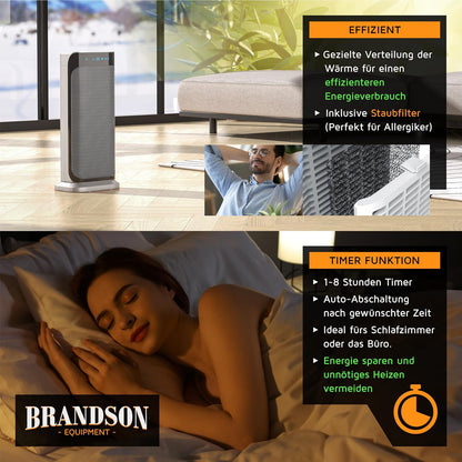 Brandson - Heizlüfter mit Fernbedienung - Preisträger - energiesparend leise Keramik-Heizlüfter Badezimmer - Oszillationsfunktion - Timer - Heizung Heater - GS zertifiziert