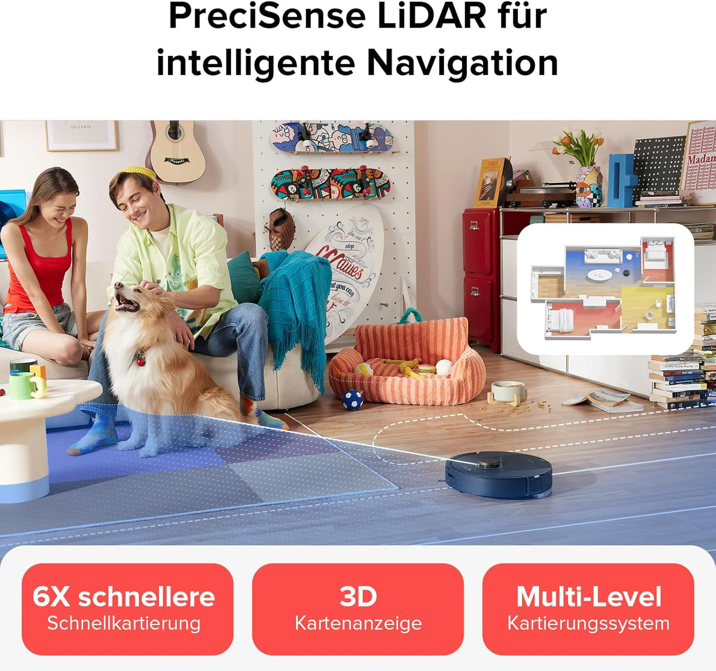 roborock Q7 M5 Saugroboter mit Wischfunktion, 10.000Pa Starker Saugkraft, Dual Anti-Tangle-System, 150Min Laufzeit, LiDAR Navigation, Staubsauger Roboter für Teppich, Tierhaare, APP Steuerung(Schwarz)