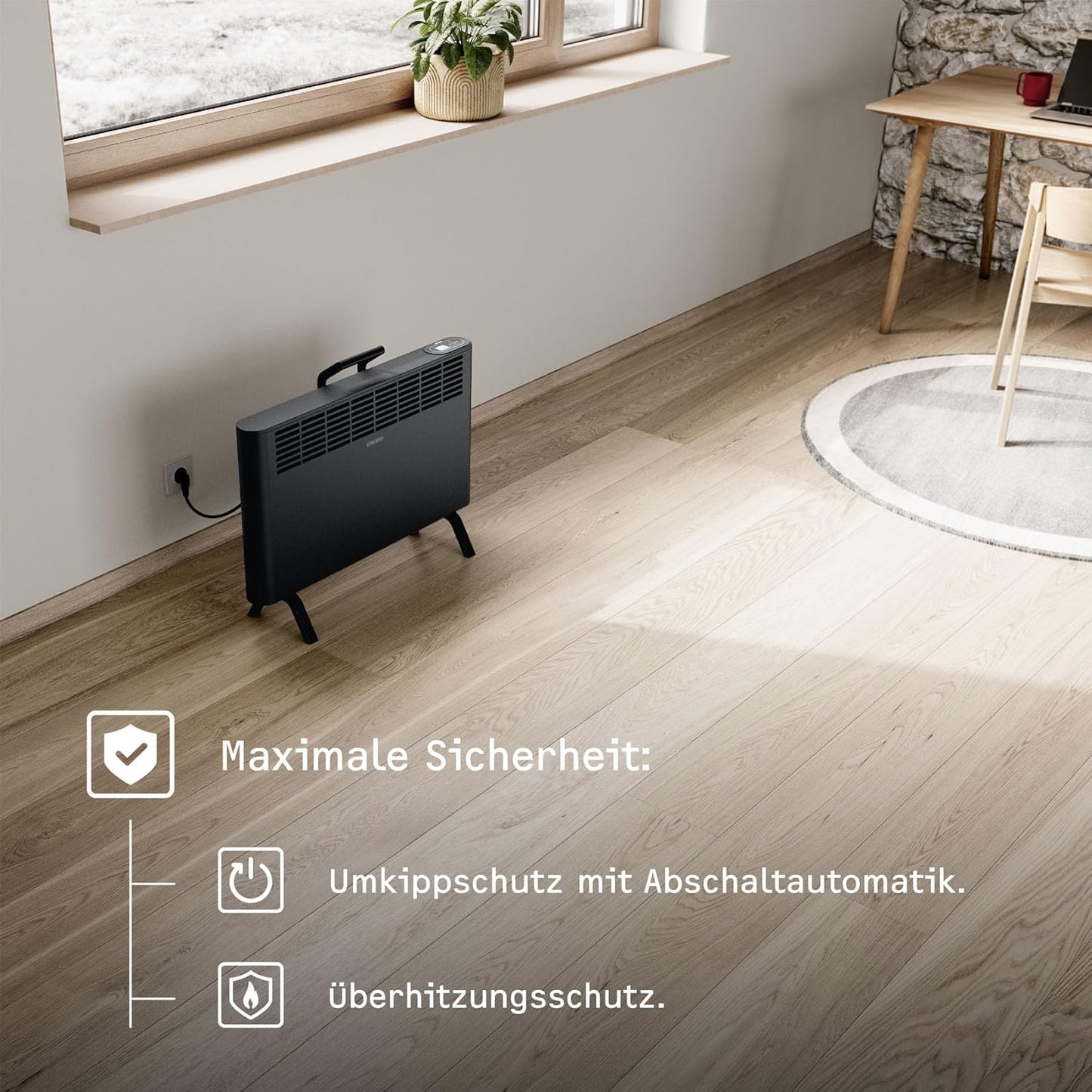 STIEBEL ELTRON Elektroheizung Standgerät für ca. 25 m², TÜV geprüft, Konvektor-Heizung mit einfacher Regelung, 2 kW, energiesparend, Rollen, 204450