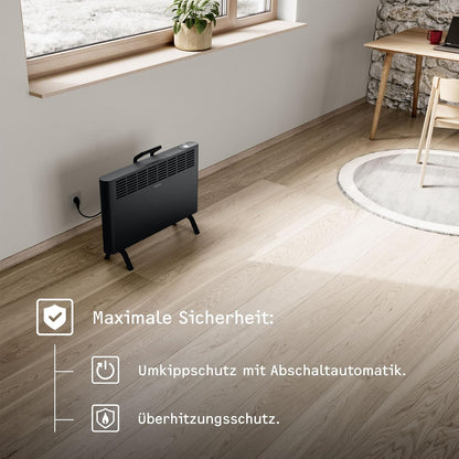 STIEBEL ELTRON Elektroheizung Standgerät für ca. 25 m², TÜV geprüft, Konvektor-Heizung mit einfacher Regelung, 2 kW, energiesparend, Rollen, 204450