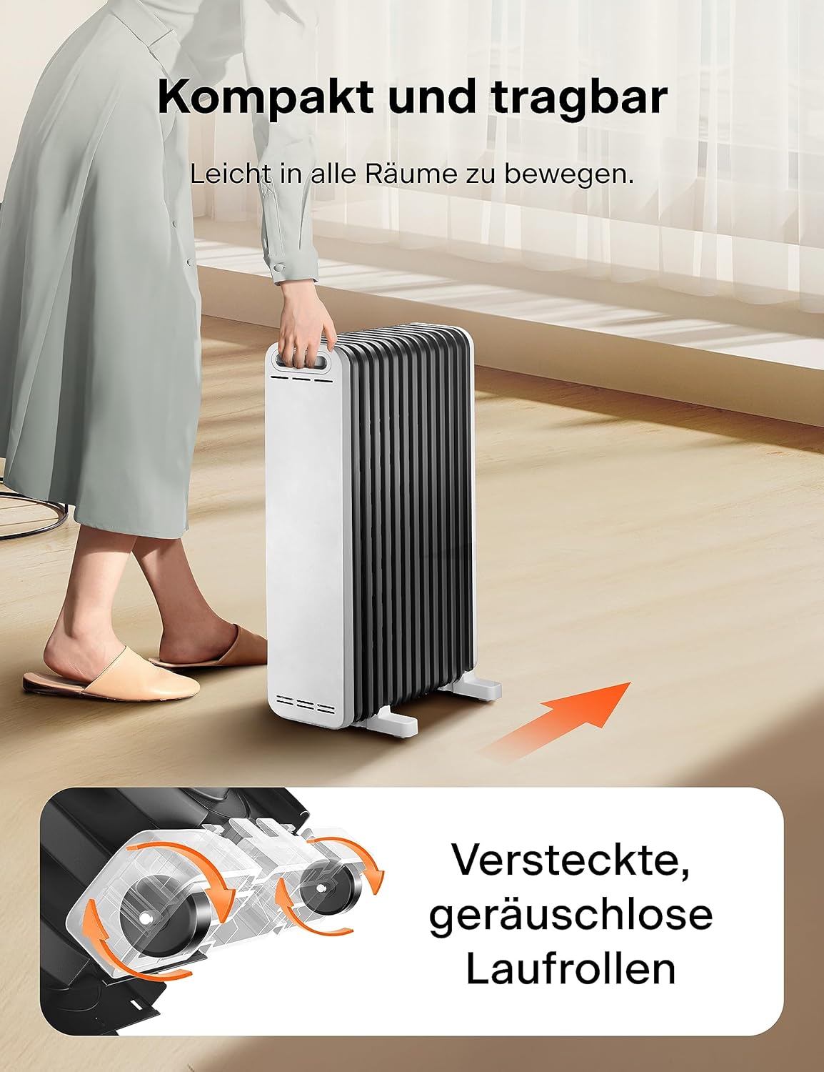 PELONIS Ölradiator 2300W mit J-förmigen Lamellen, Ölgefüllter Heizkörper mit 3 Heizstufen & Thermostat, Leiser Elektroheizer mit Kippschutz, Energieeffizient A für Schlafzimmer, Wohnzimmer, Büro