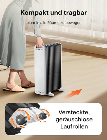 PELONIS Ölradiator 2300W mit J-förmigen Lamellen, Ölgefüllter Heizkörper mit 3 Heizstufen & Thermostat, Leiser Elektroheizer mit Kippschutz, Energieeffizient A für Schlafzimmer, Wohnzimmer, Büro