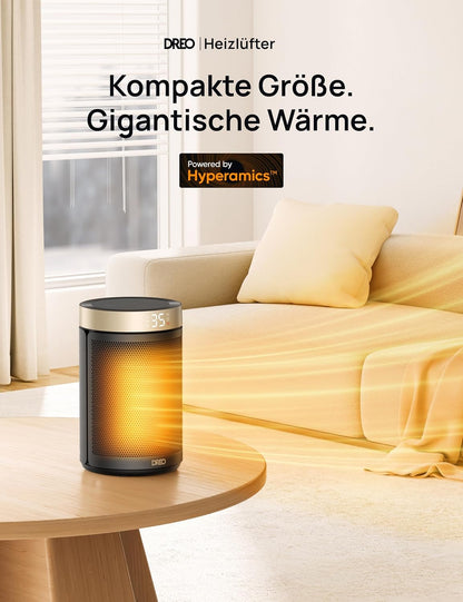 Dreo Energiesparender Heizlüfter, 34 dB Leiser 1500W Elektrischer PTC Keramik, Thermostat, Überhitzungs- & Kippschutz, 12 Std. Timer, Elektroheizung für Räume Schlafzimmer, Atom 316, Gold